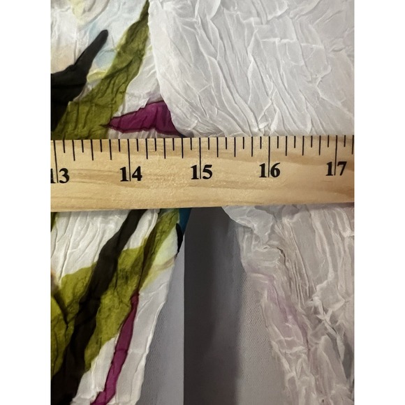 ALBERTO MAKALI Shirt Sz S Artsy Flowy Gauzey Colorful Pleated Art To Wear Spring - Picture 9 of 10